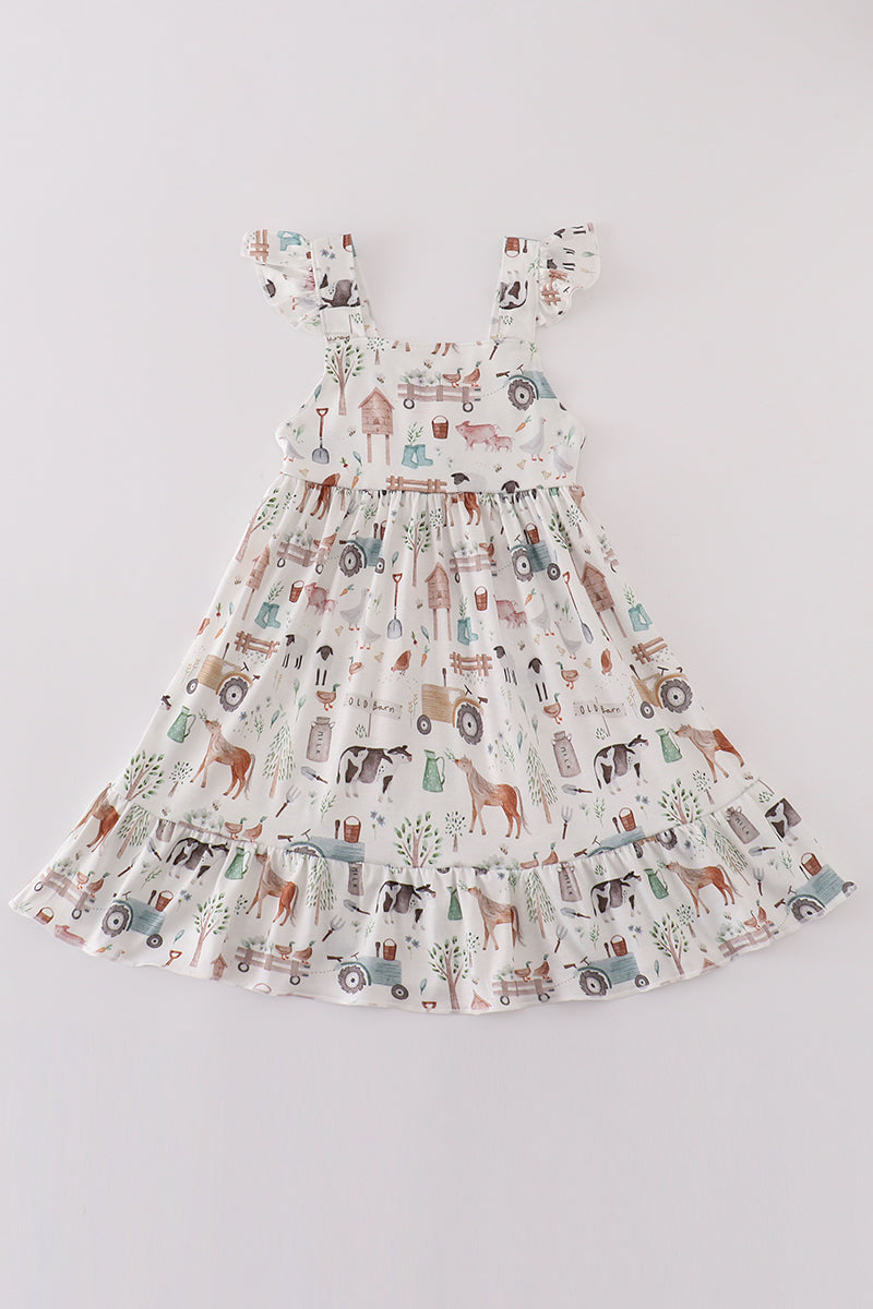 Sage farm print girl dress