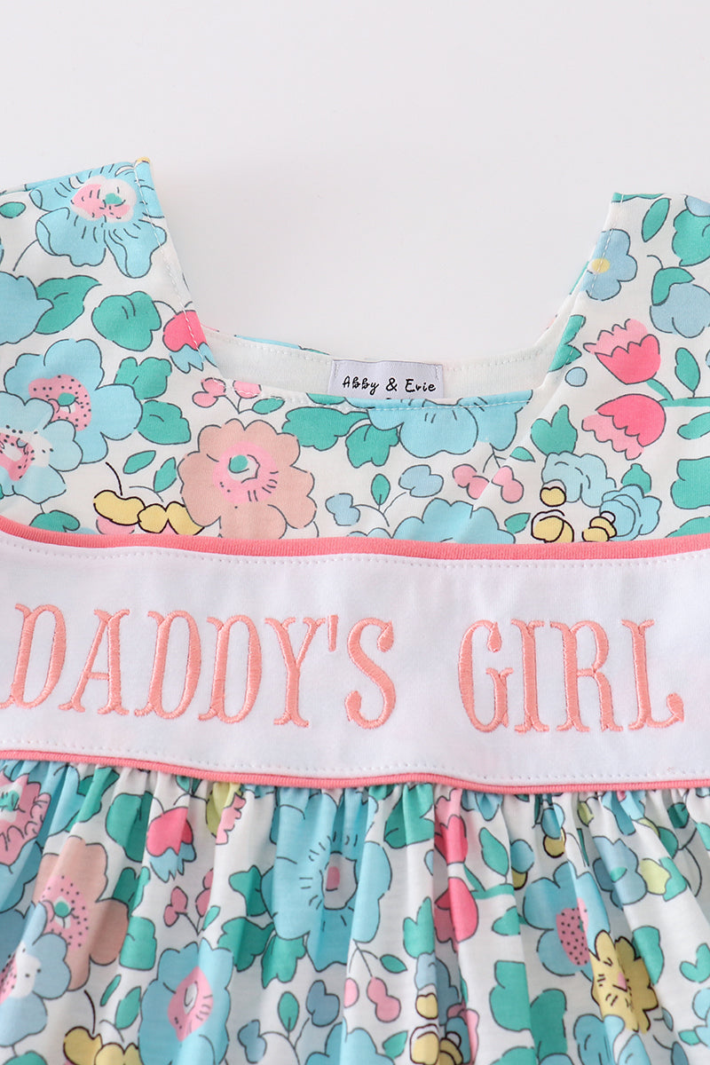 Green floral daddy's girl embroidery girl dress