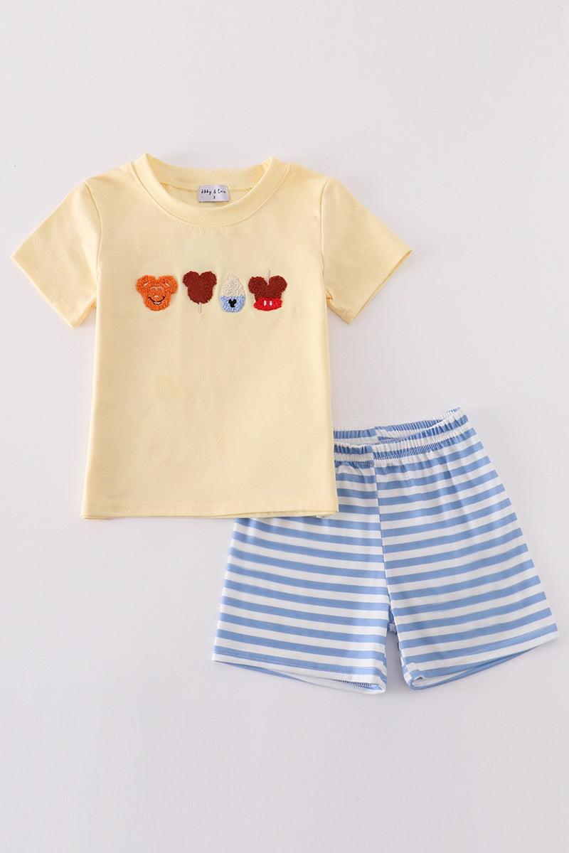 Beige character ice cream french knot boy set