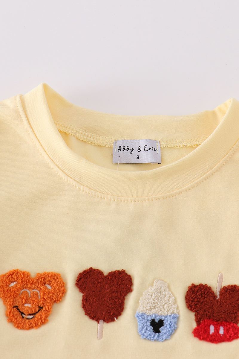 Beige character ice cream french knot boy set