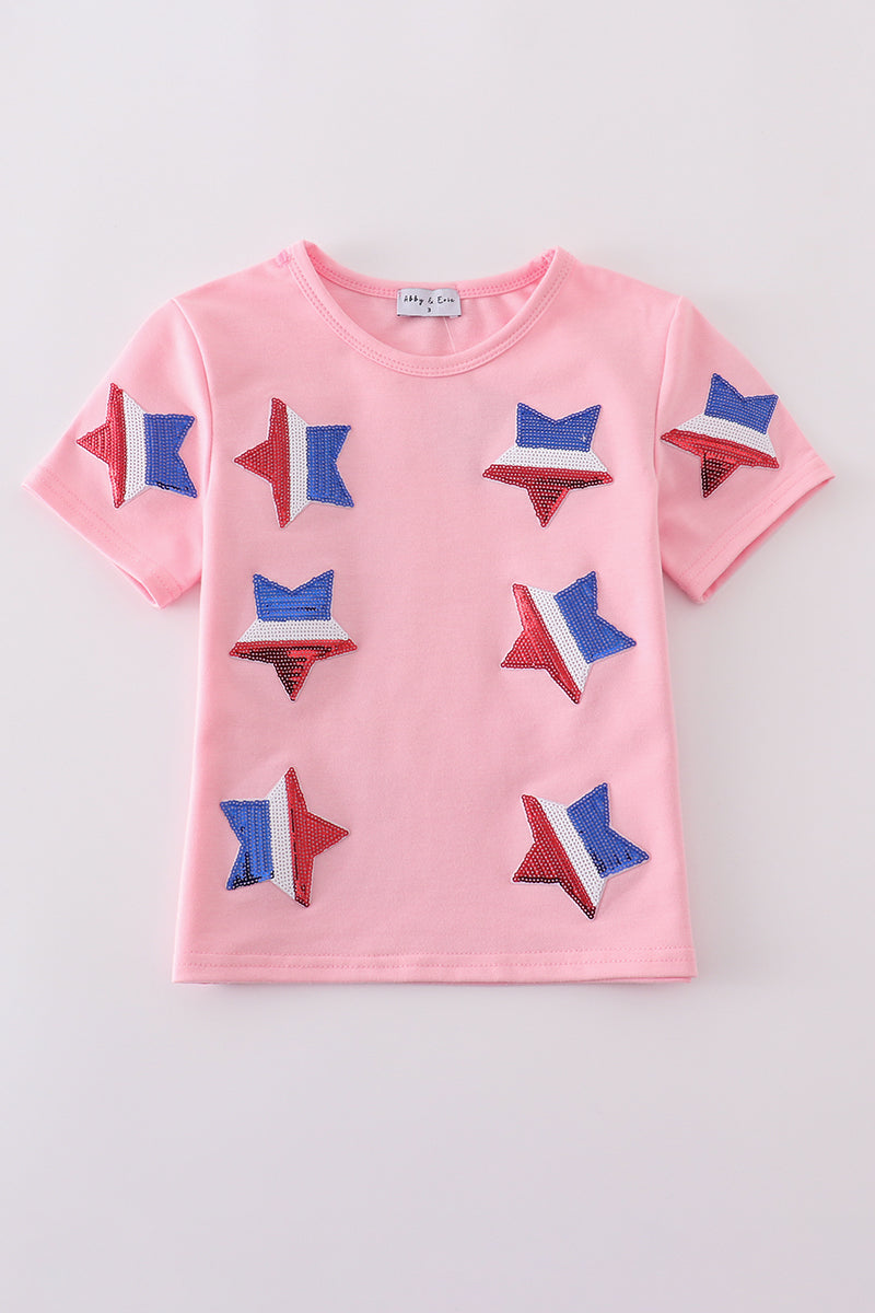 Pink star sequin mom&me top