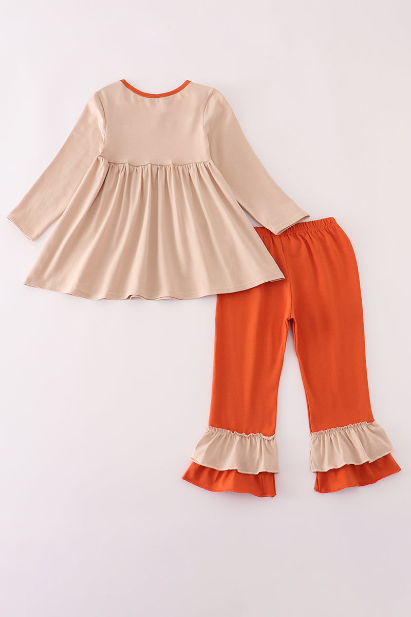 Rust isaiah embroidery ruffle pants set