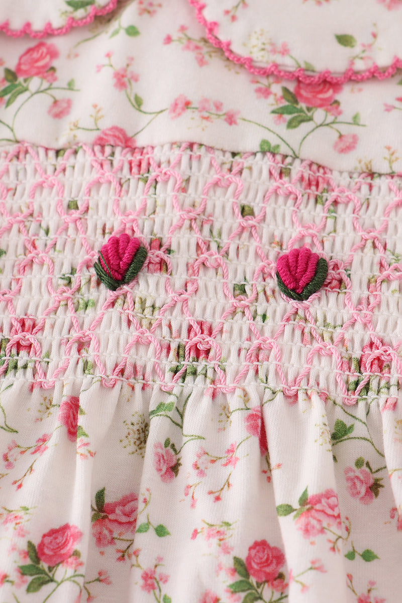 Pink rose hand smocked bubble