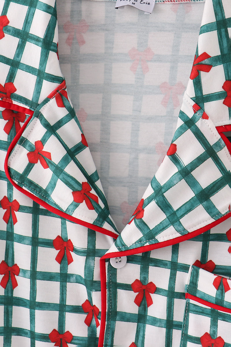 Green bow plaid mom gown