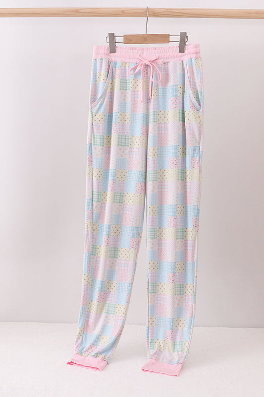 Pink floral checkered bamboo mom pajamas pants