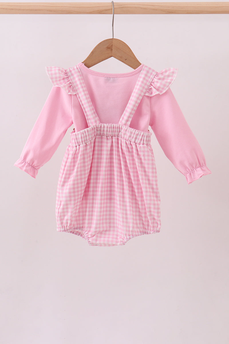 Pink cotton applique gingham 2pc set