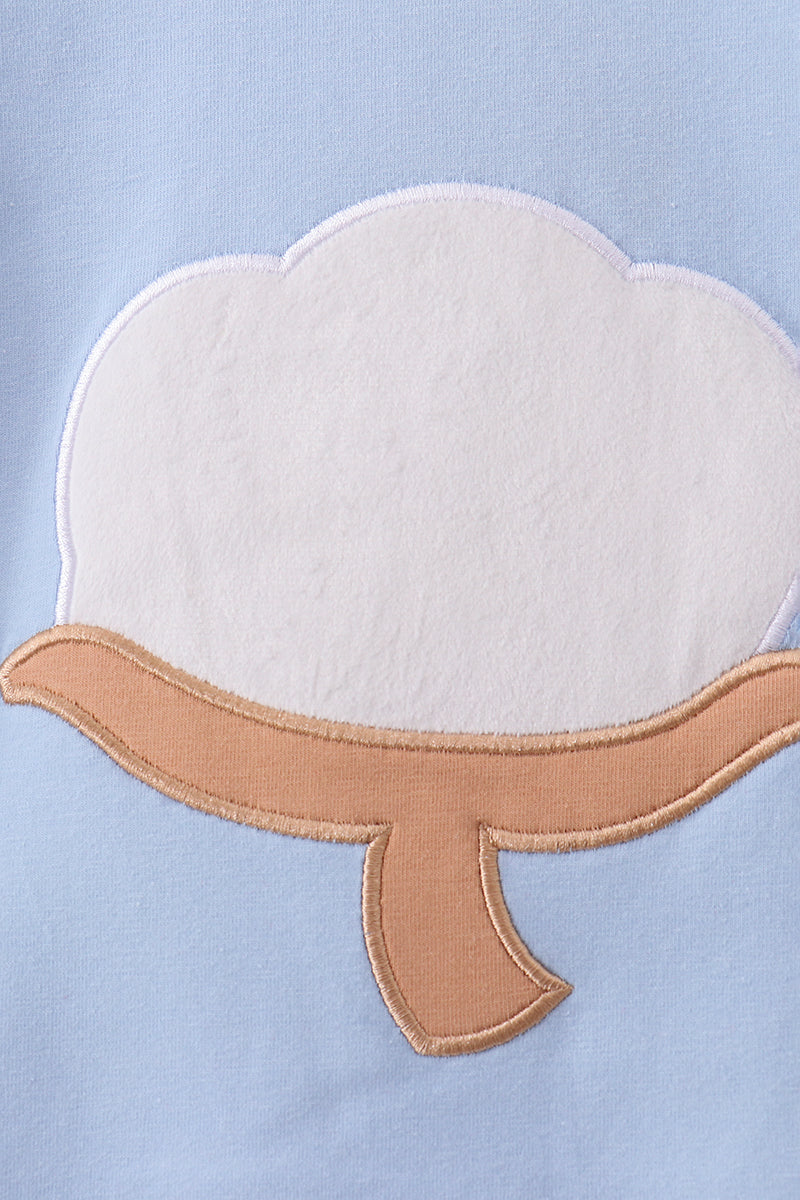 Blue cotton applique gingham pants set