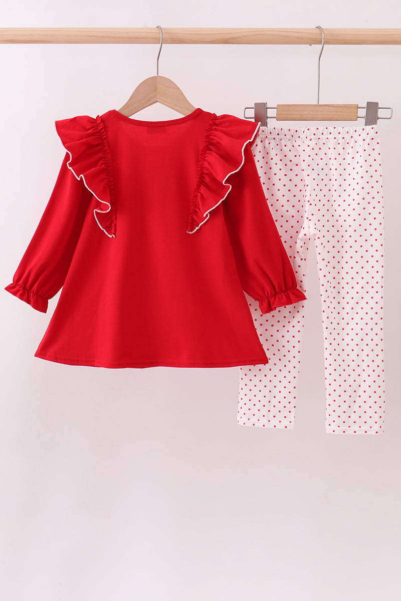 Red heart applique ruffle pants set