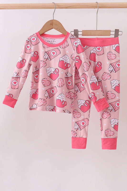 Pink heart print bamboo pajama pants set
