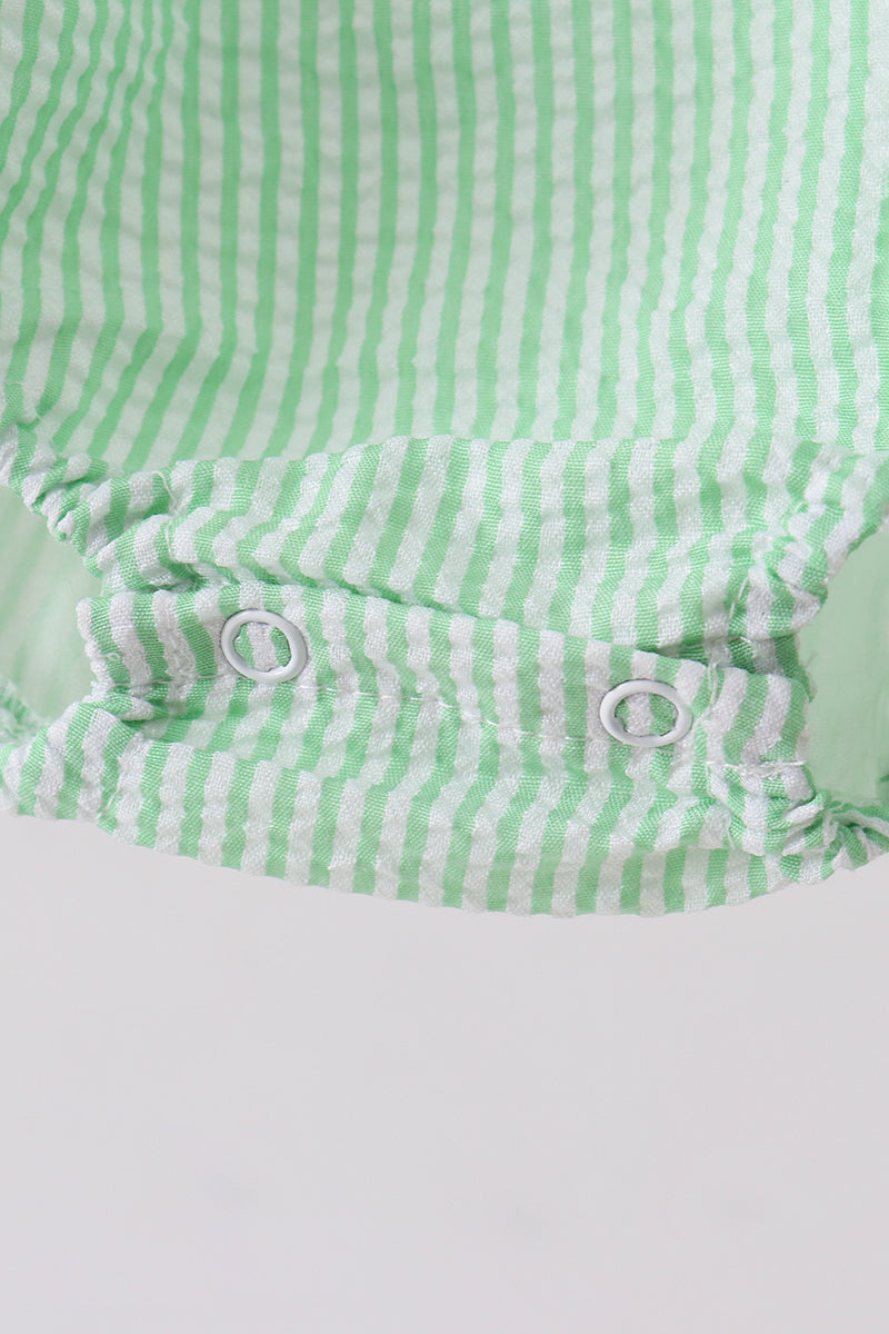 Pink flutter trim seersucker ruffle bubble