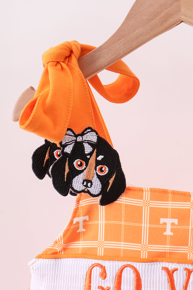 Orange Tennessee go vols embroidery plaid dress