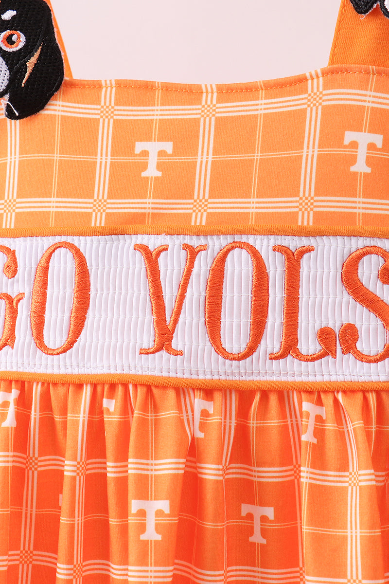 Orange Tennessee go vols embroidery plaid dress