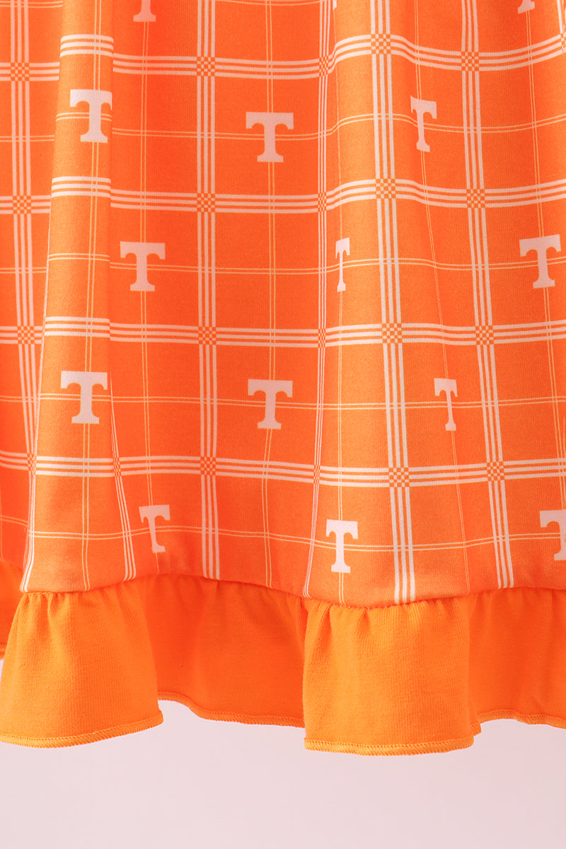 Orange Tennessee go vols embroidery plaid dress