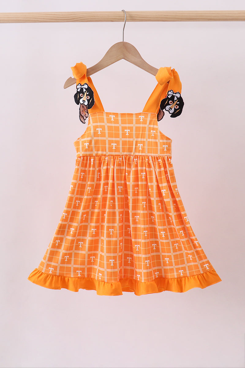 Orange Tennessee go vols embroidery plaid dress