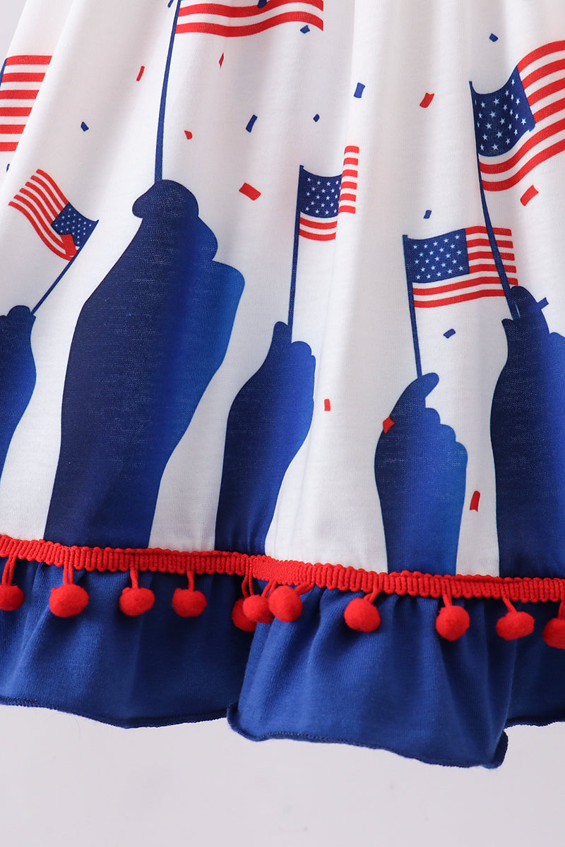 Blue 1776 flag embroidery ruffle dress