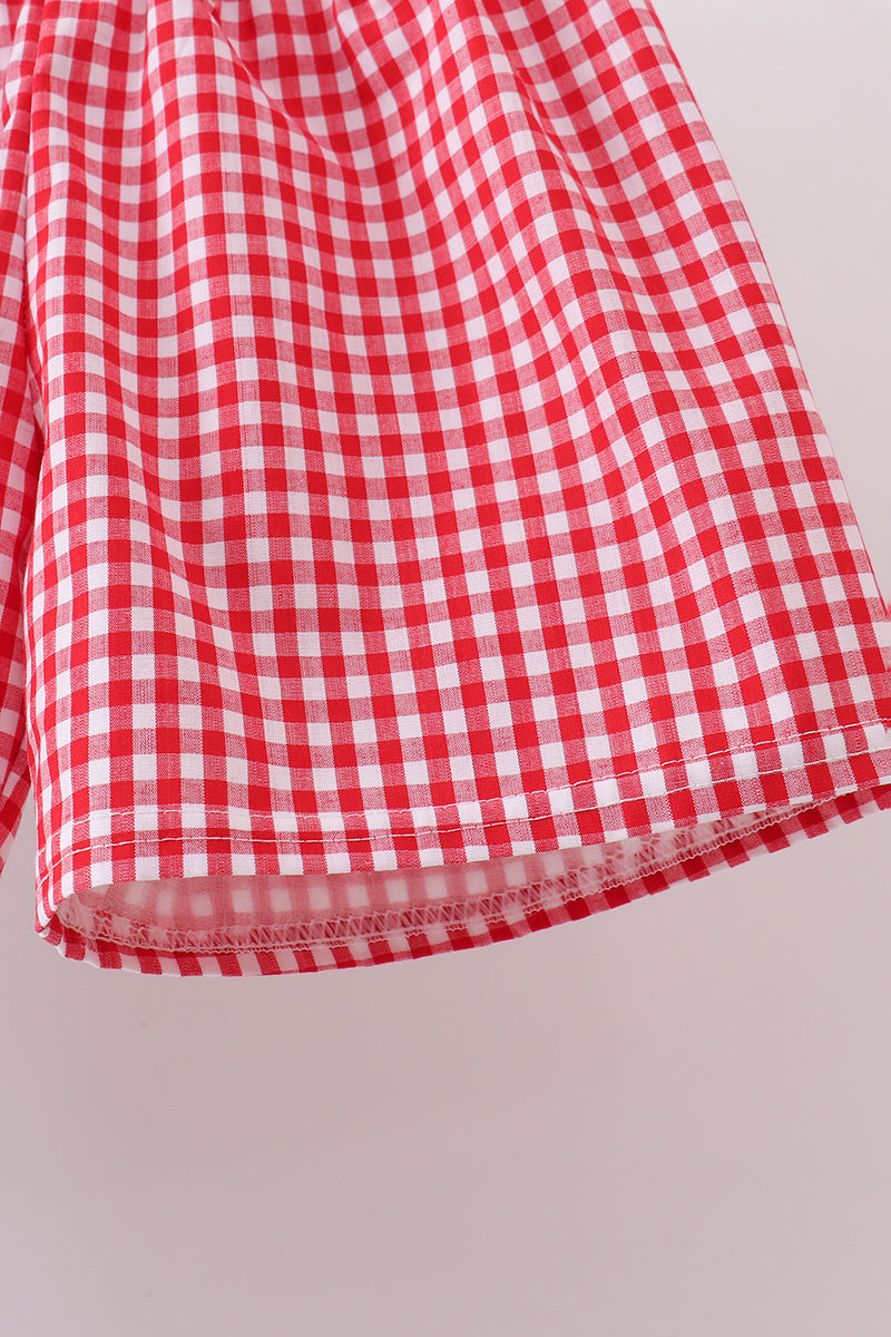 Red flag smocked gingham shorts set