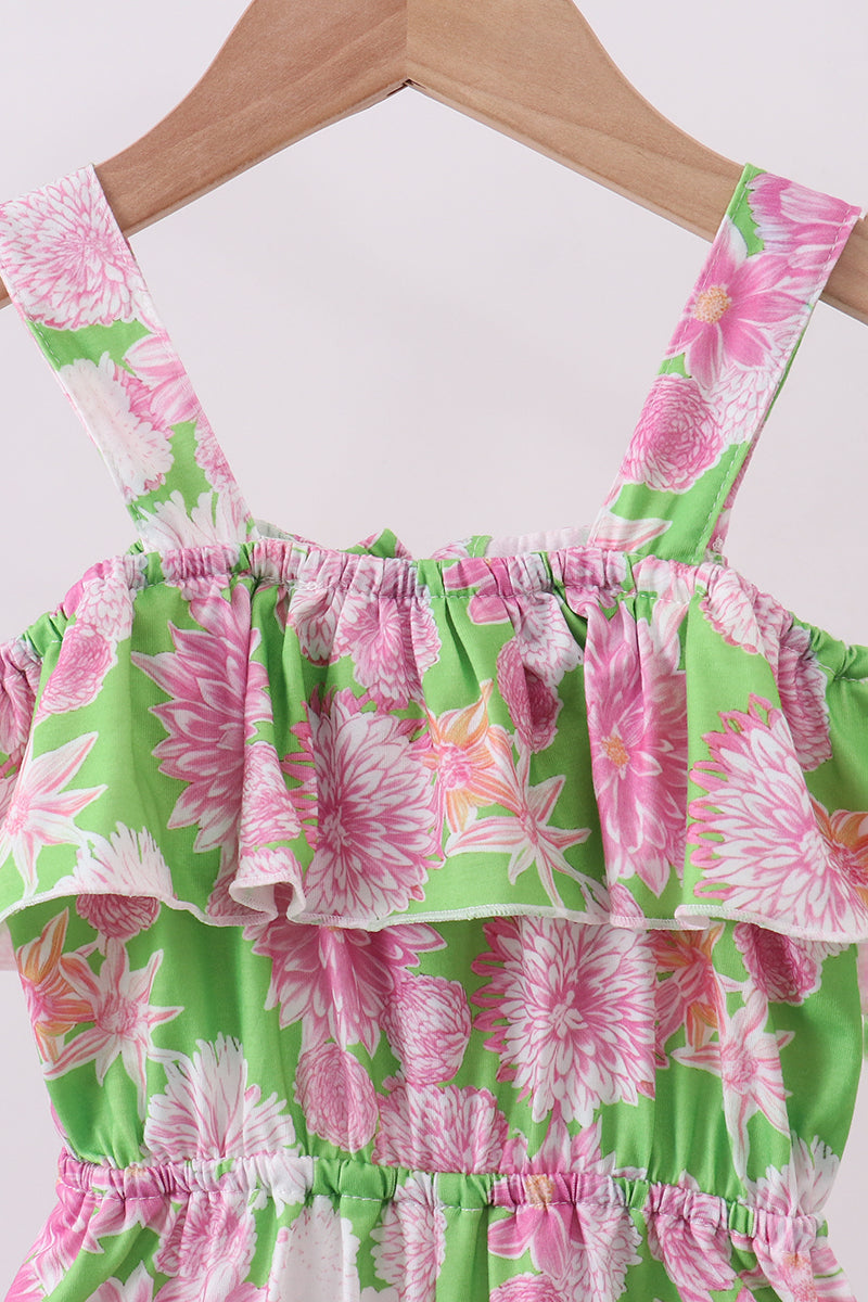 Pink floral ruffle jumpsuit