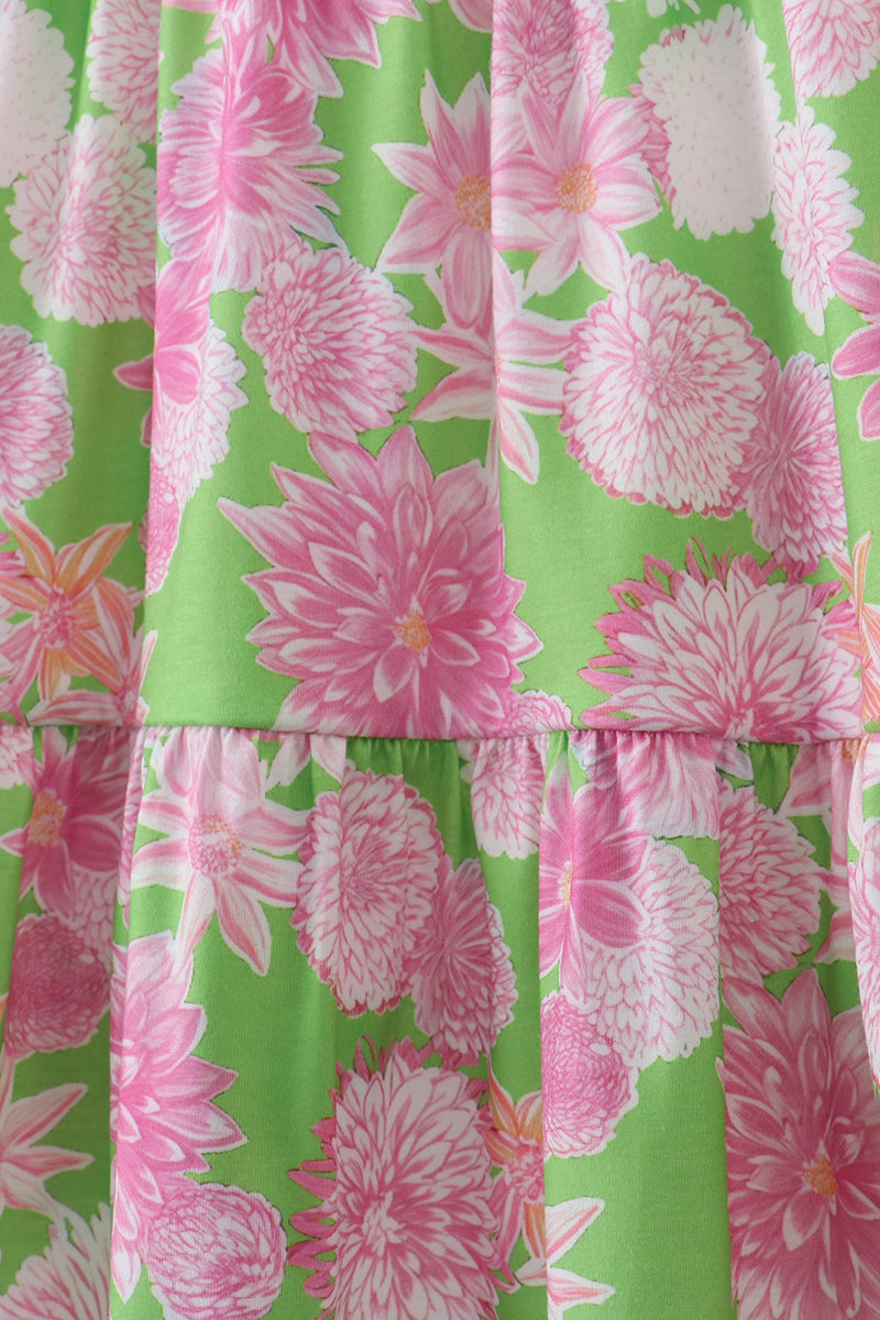 Pink floral ruffle tiered dress