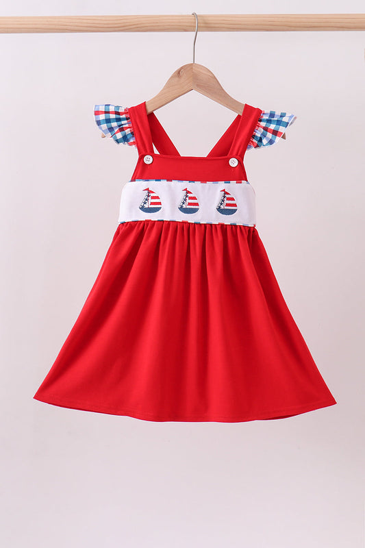 Red sailboat embroidery dress