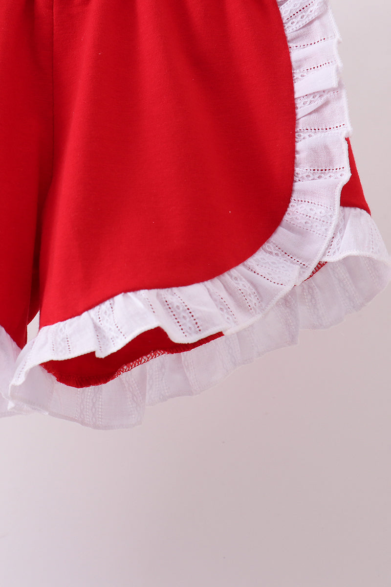 White smocked jacquard ruffle shorts set