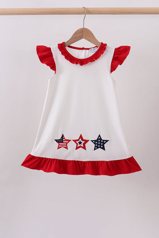 Red star applique ruffle dress