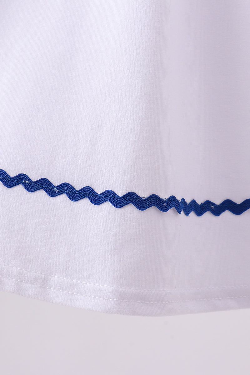 White flag smocked ruffle dress