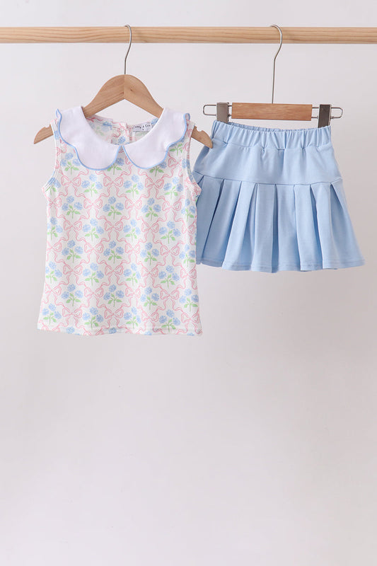 Blue Hydrangea Bow Skorts Set