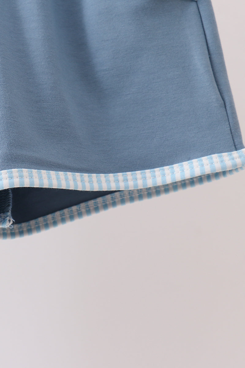 Blue Police Car Stripe Embroidered Set