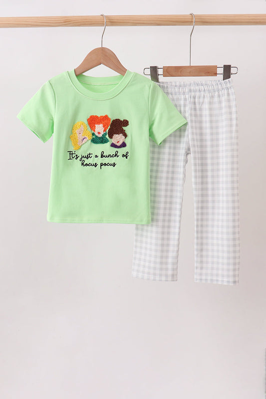 Green Hocus pocus french knot pants set
