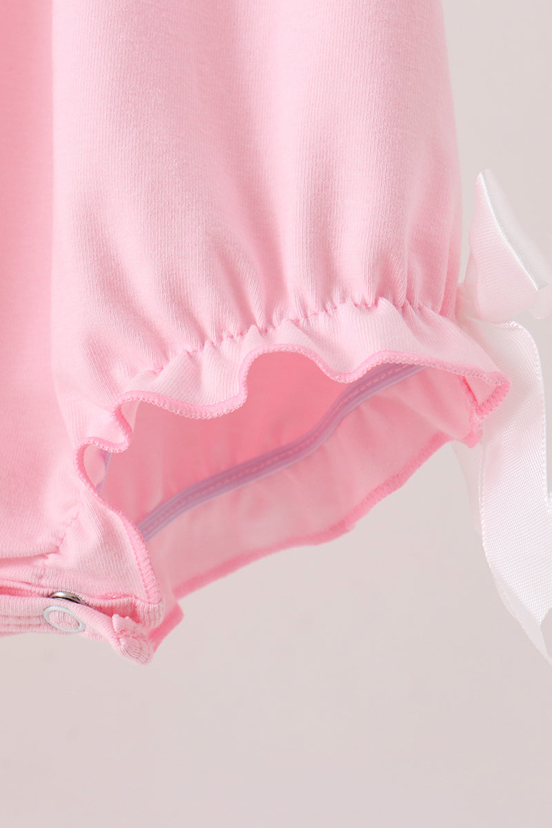 Pink Pumpkin Bow Embroidery Ruffle Bubble