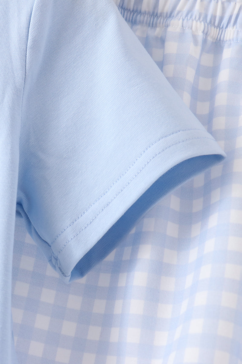 Blue Pumpkin Embroidery Gingham Shorts Set