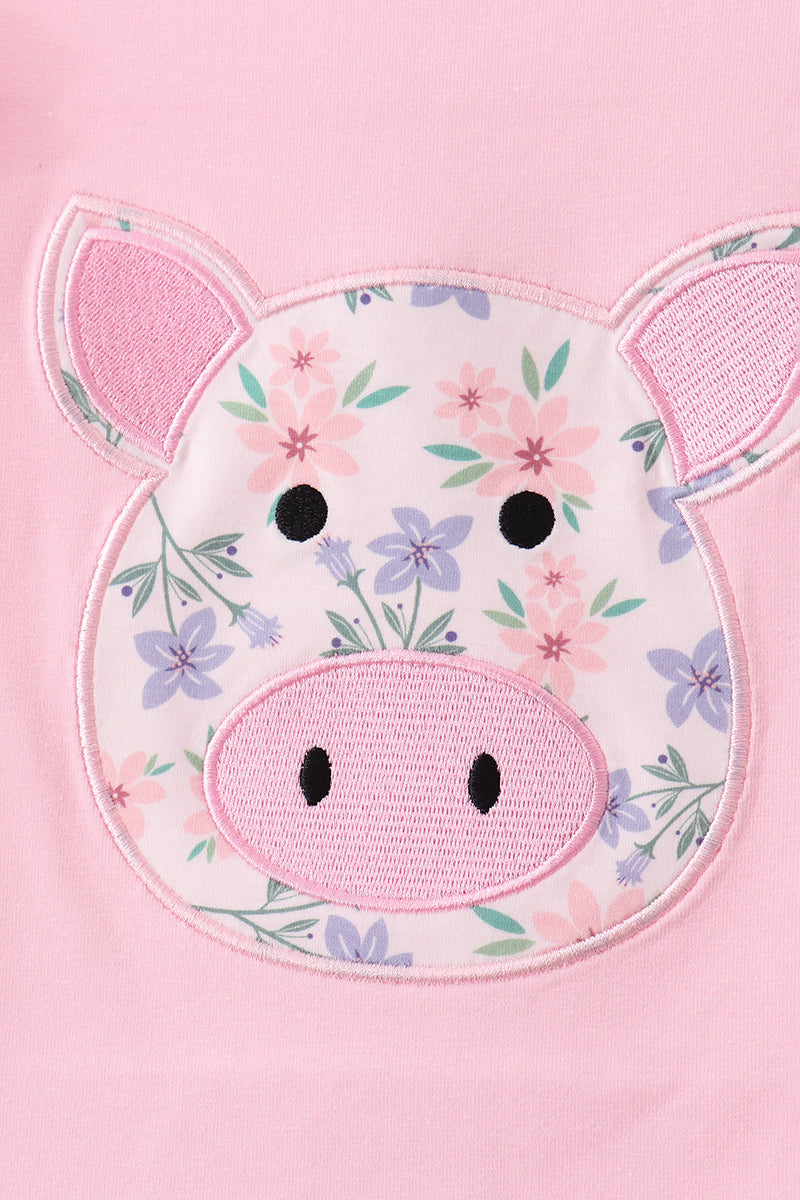 Pink Piggy Applique Ruffle Skorts Set