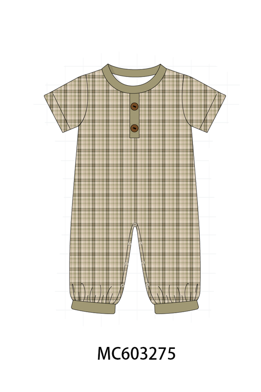 Oat Olive Plaid Romper