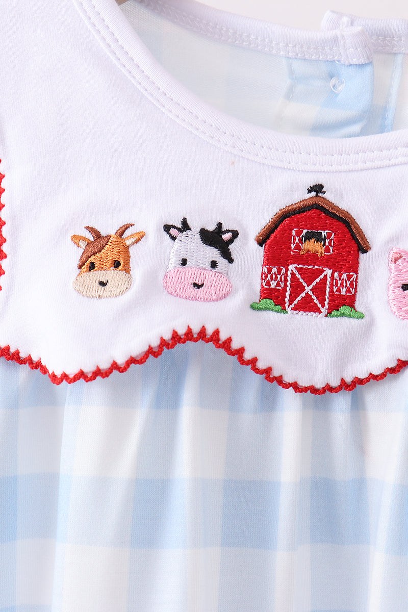 Blue Farm Embroidery Gingham Bloomer Set