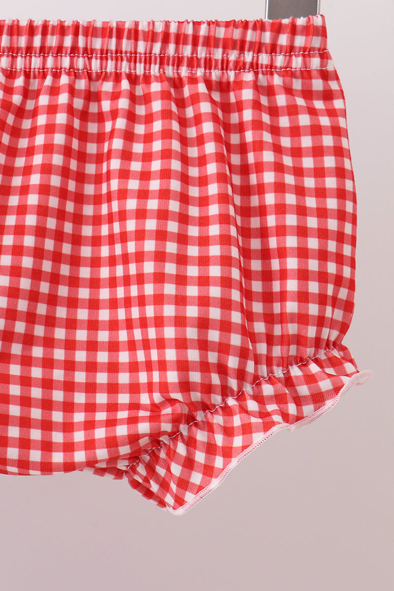 Blue Farm Embroidery Gingham Bloomer Set