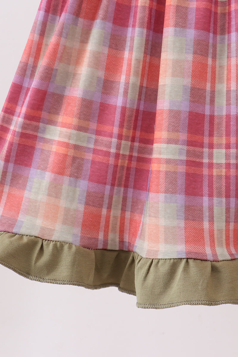 Camel Pumpkin Embroidery Plaid Dress
