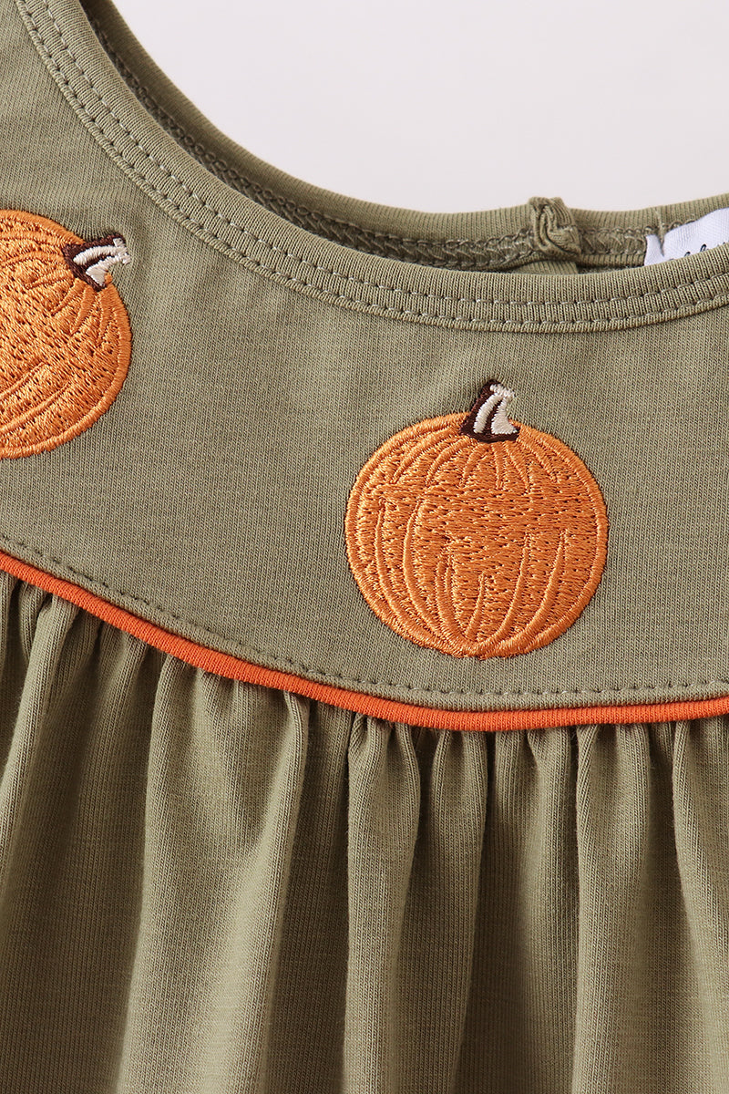 Camel Pumpkin Embroidery Plaid Dress
