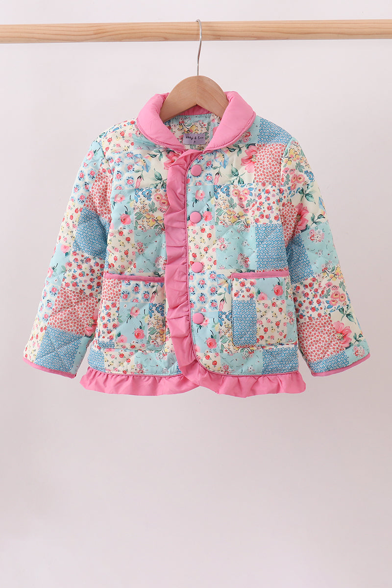 Pink Patchwork Floral Ruffle Jacket