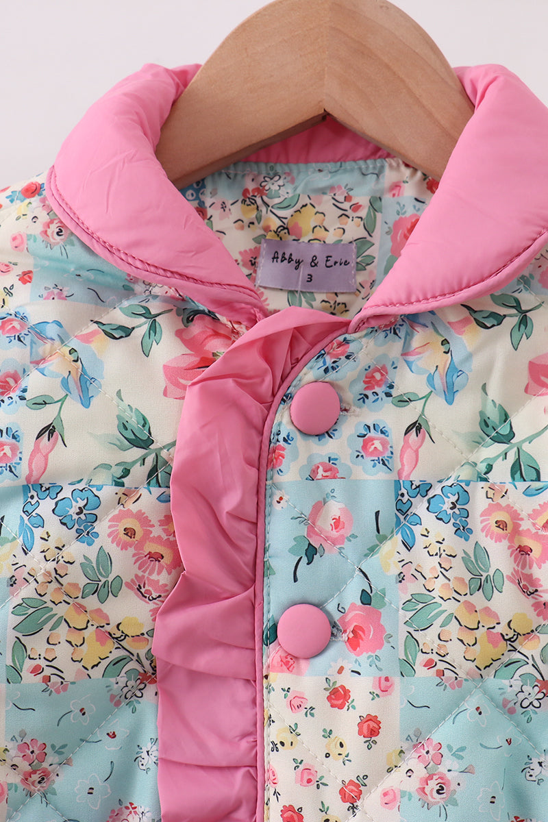 Pink Patchwork Floral Ruffle Jacket