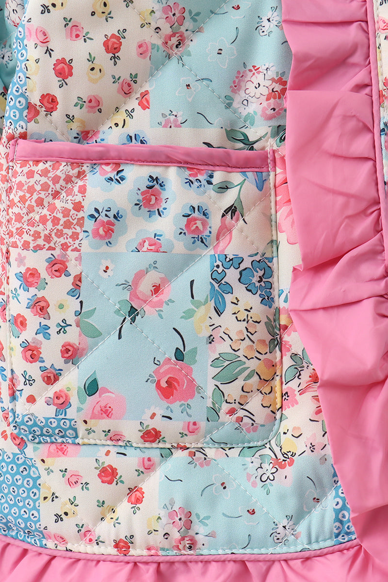 Pink Patchwork Floral Ruffle Jacket