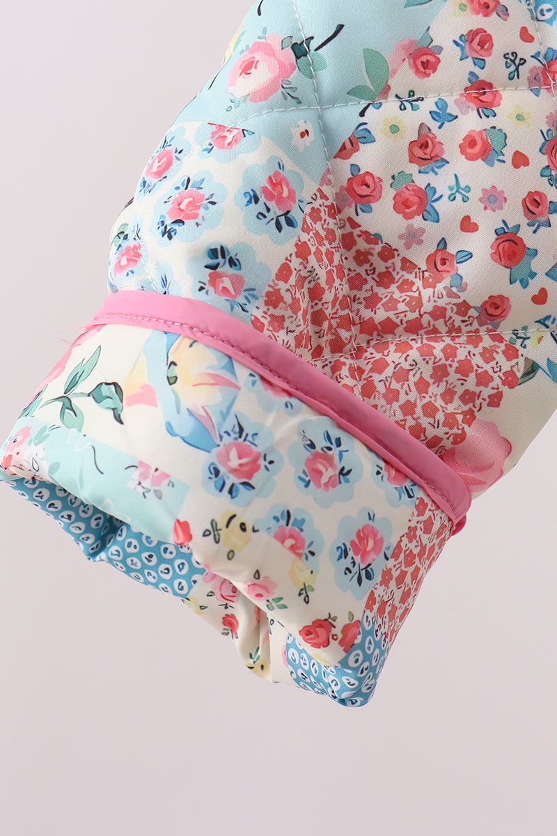 Pink Patchwork Floral Ruffle Jacket