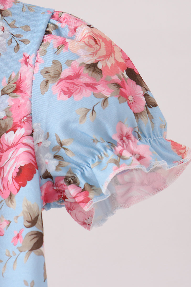 Blue rose floral ruffle romper