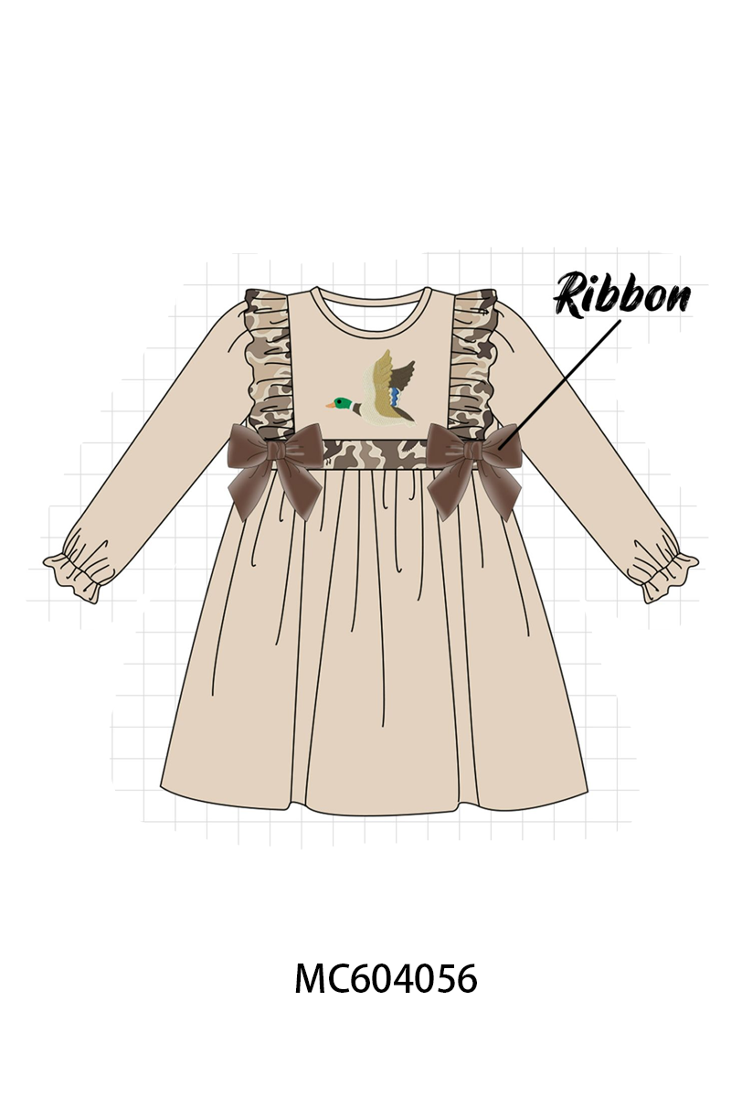 Camouflage duck embroidery ruffle dress