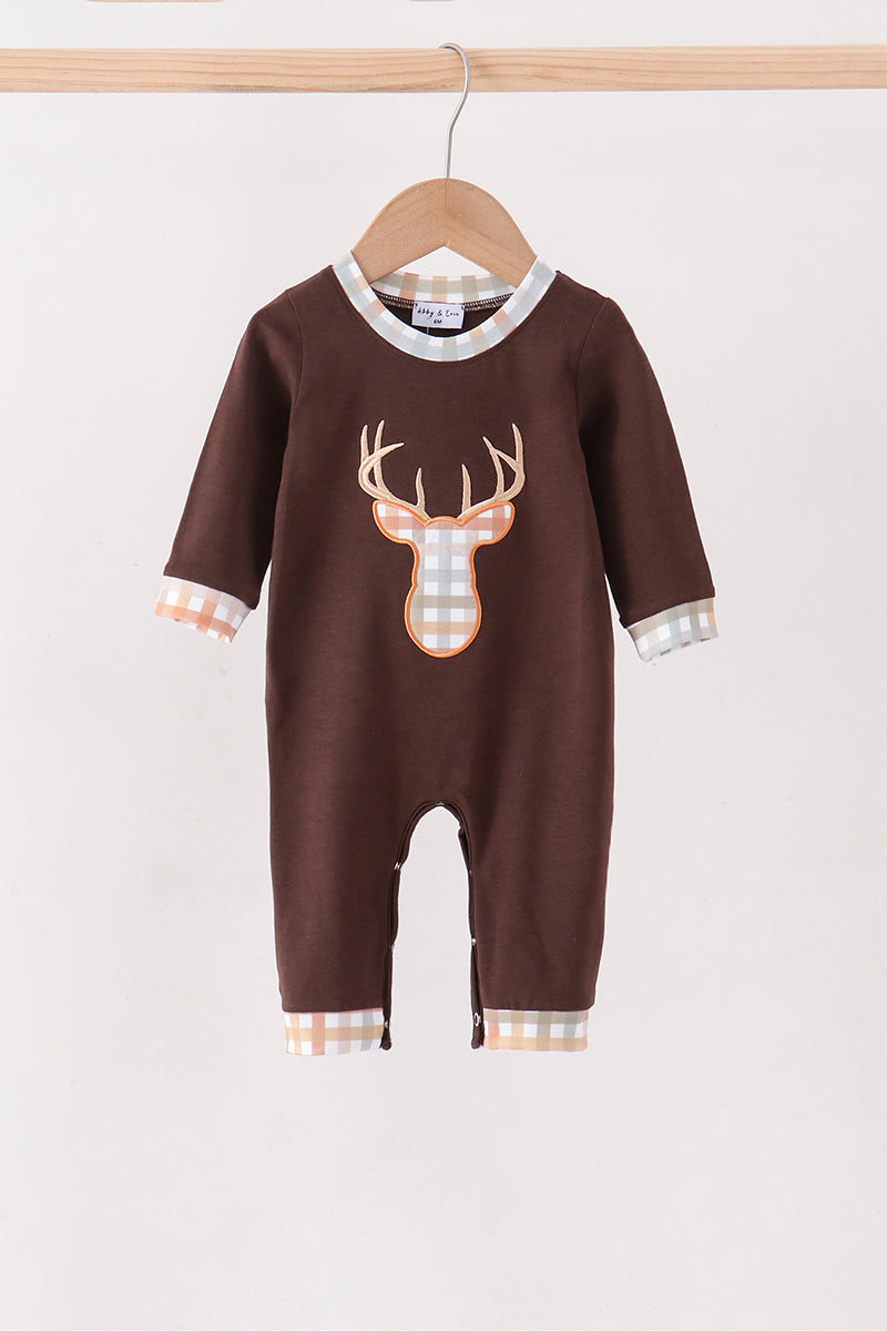 Brown deer applique romper