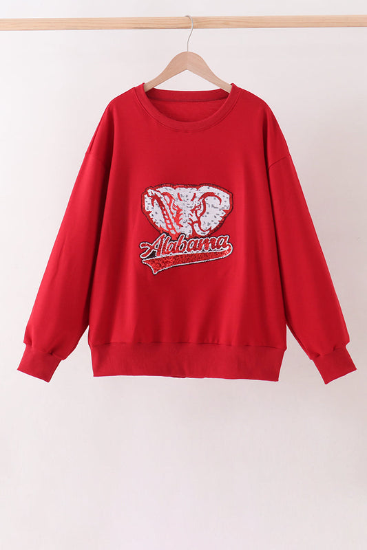 Red Alabama sequin mom top