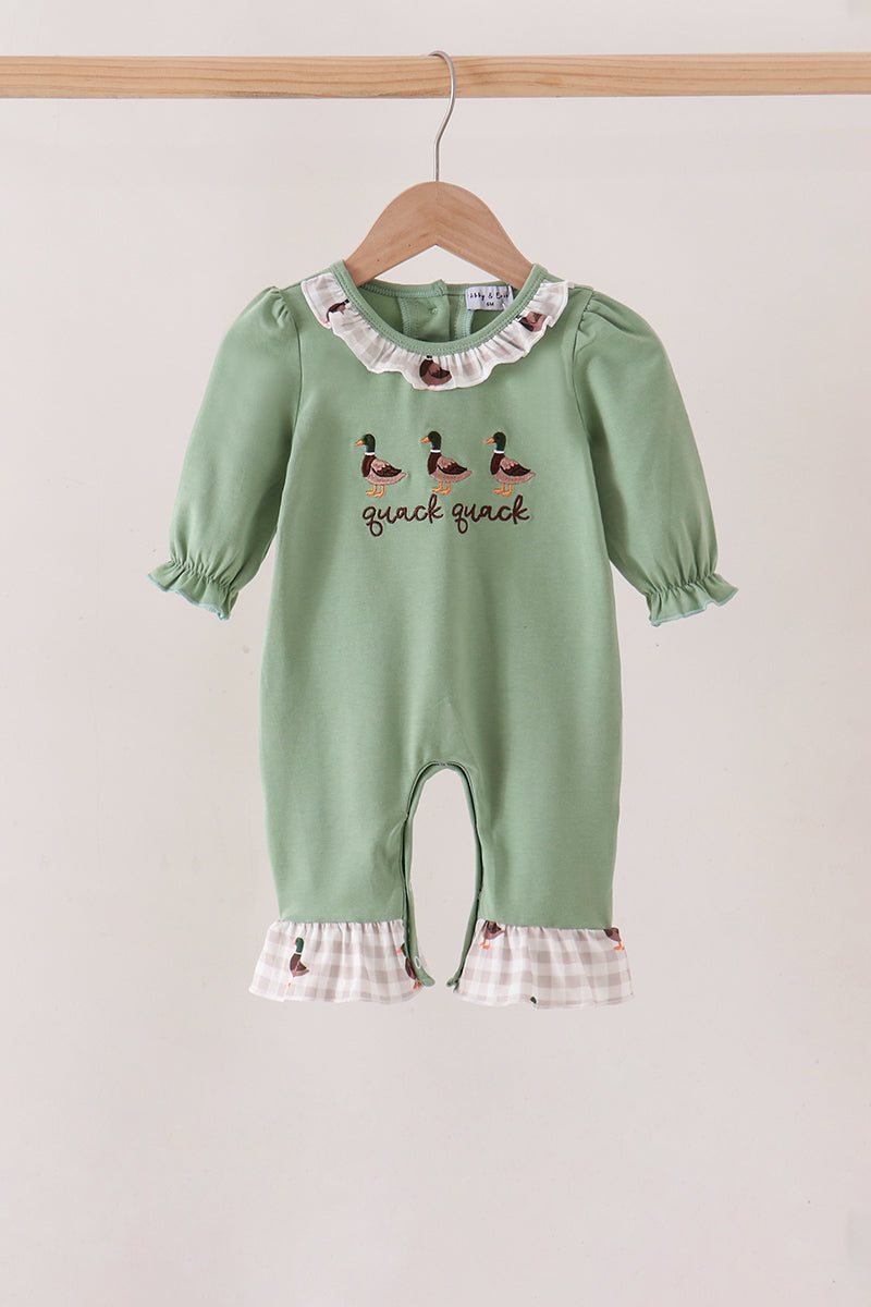 Green duck guack guack embroidery ruffle romper