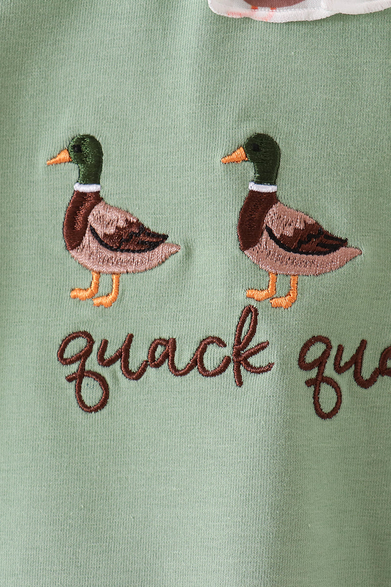 Green duck guack guack embroidery ruffle romper