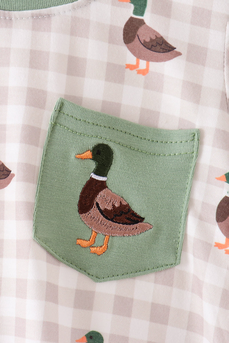 Green Duck Embroidery Gingham Bubble