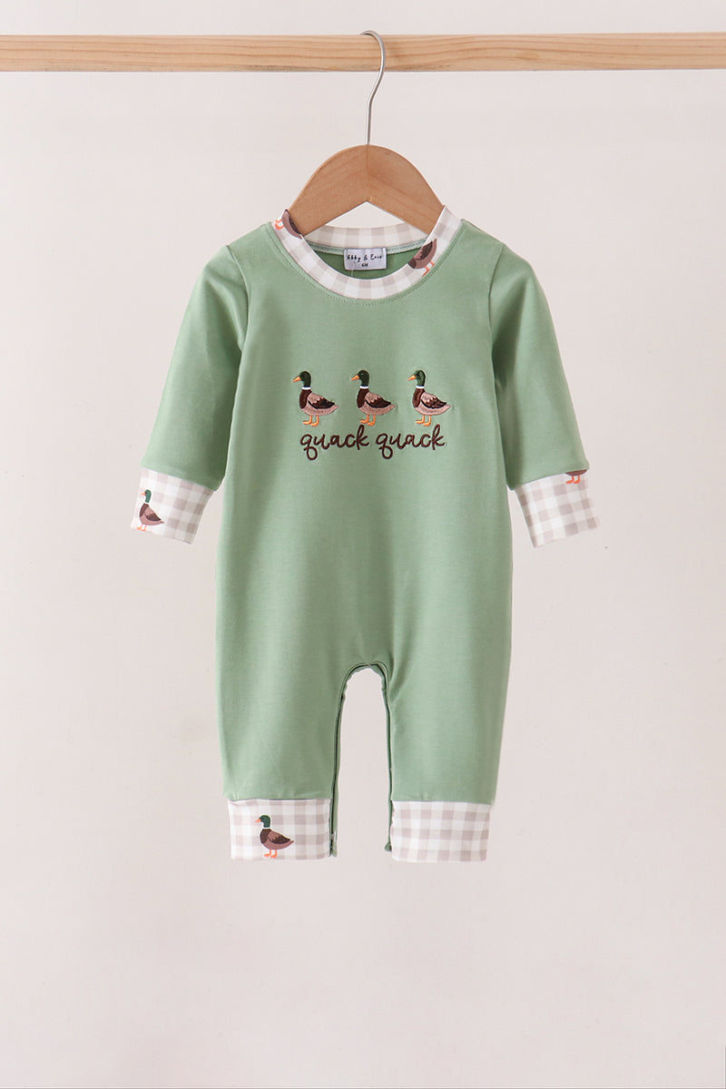 Green Duck guack guack Embroidery Romper