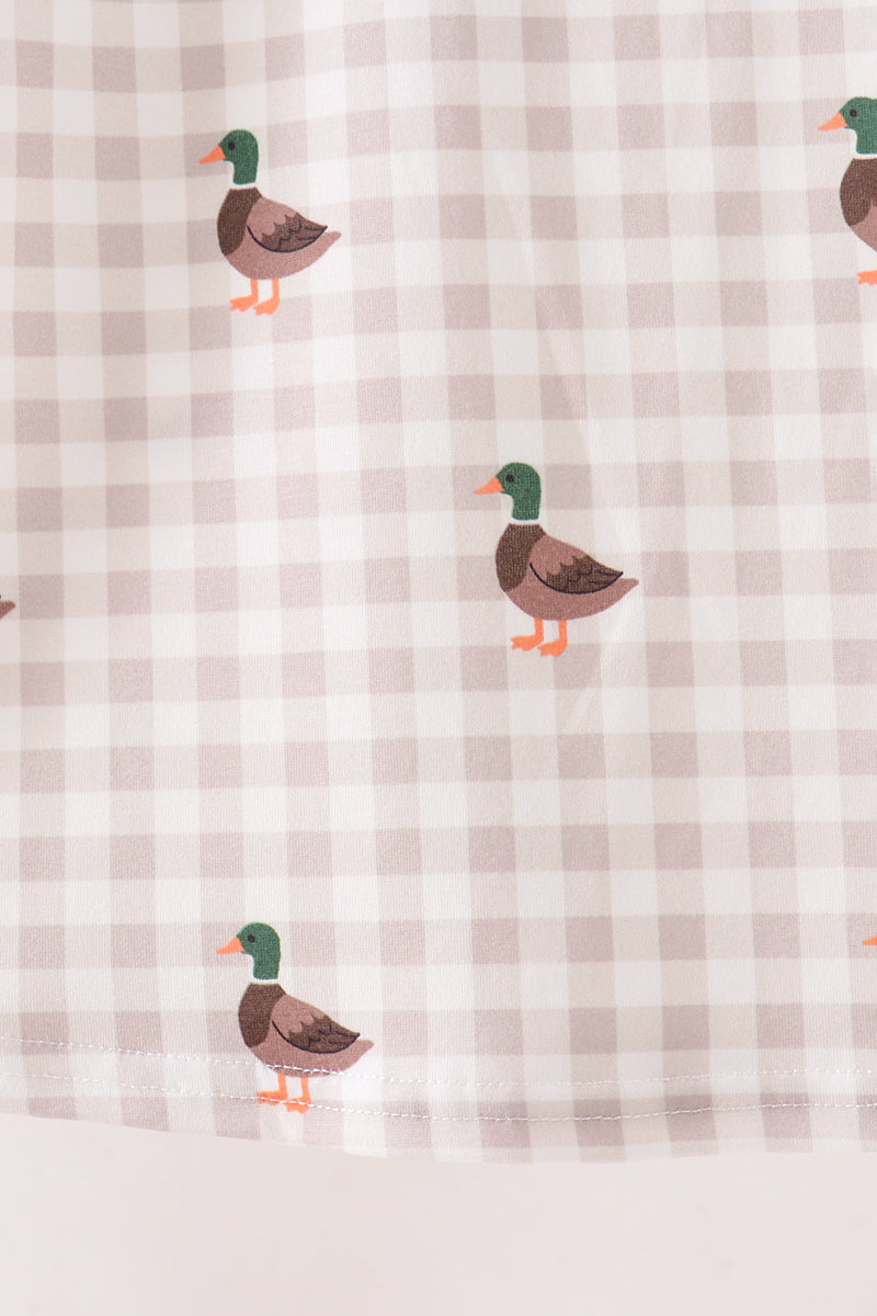 Green Duck Embroidery Gingham Dress